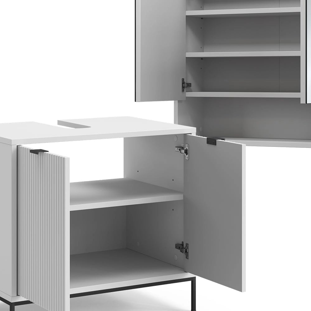 Set di mobili da bagno Eliza, Bianco, 70 cm, composto da specchio da bagno e mobile sottolavabo