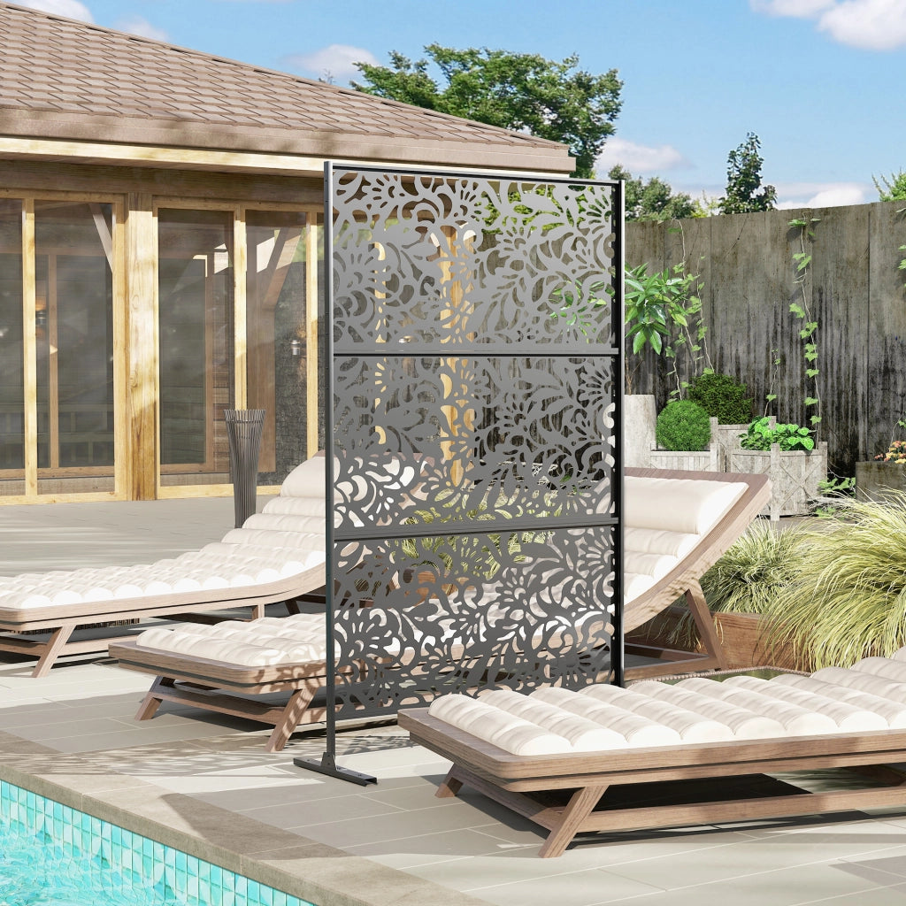 Pannello Decorativo Giardino Esterno ¨C Xylo ¨C Motivo Floral Acciaio Nero 122x45x198cm