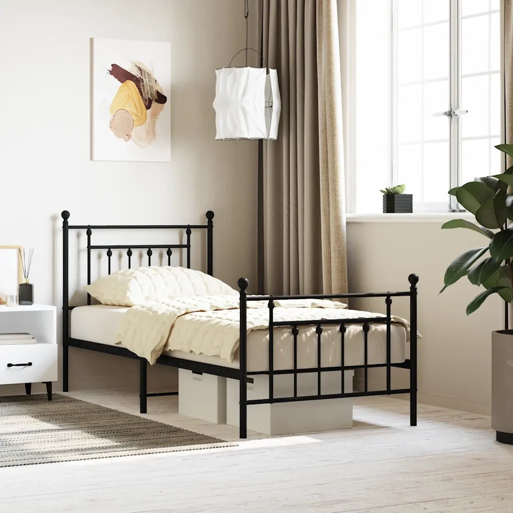 Giroletto con Testiera e Pediera-Struttura Letto Metallo Nero 80x200 cm 152373