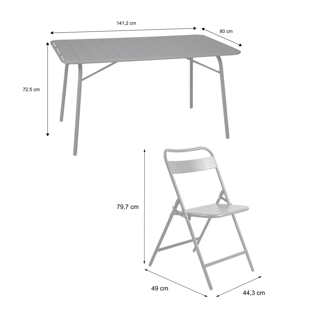 Set tavolo da giardino in acciaio con 6 sedie pieghevoli, 140cm, verde