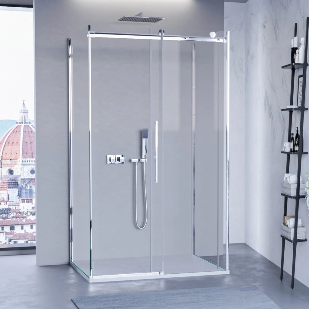Box doccia tre lati porta scorrevole trasparente h195cm 8mm anticalcare euclide, misura 90x120x90