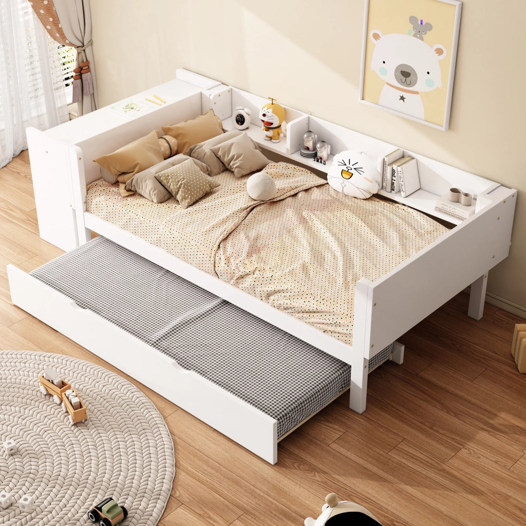 Letto Singolo con Letto Estraibile e Scrivania ¨C MINIMAL ¨C Bianco 90x200