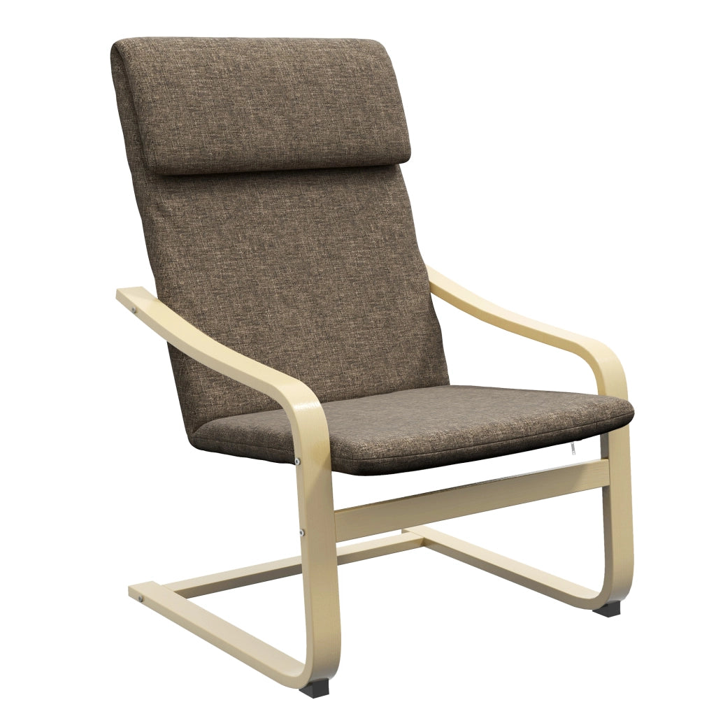 Poltrona relax con poggiatesta e braccioli ¨C Xylo ¨C tessuto effetto lino, struttura legno, marrone