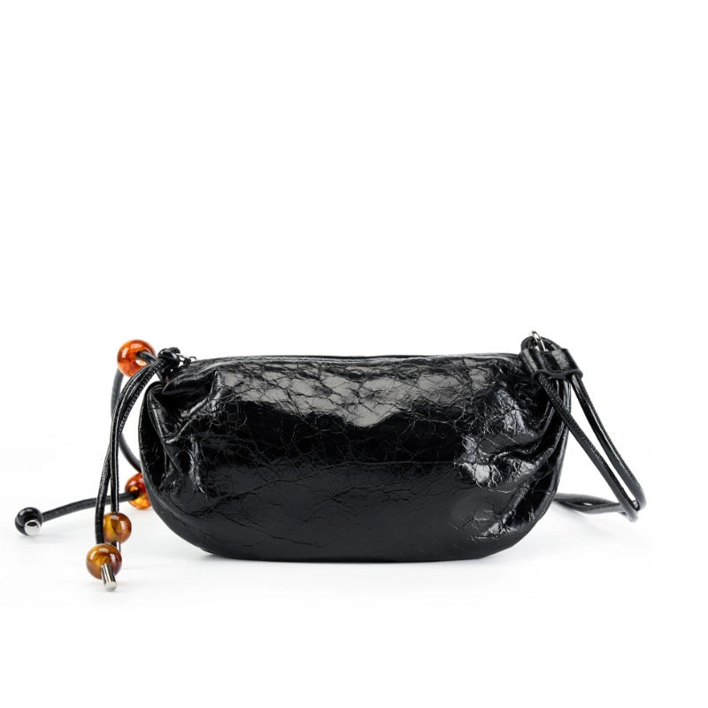 Borsa a tracolla da donna in vera pelle nera