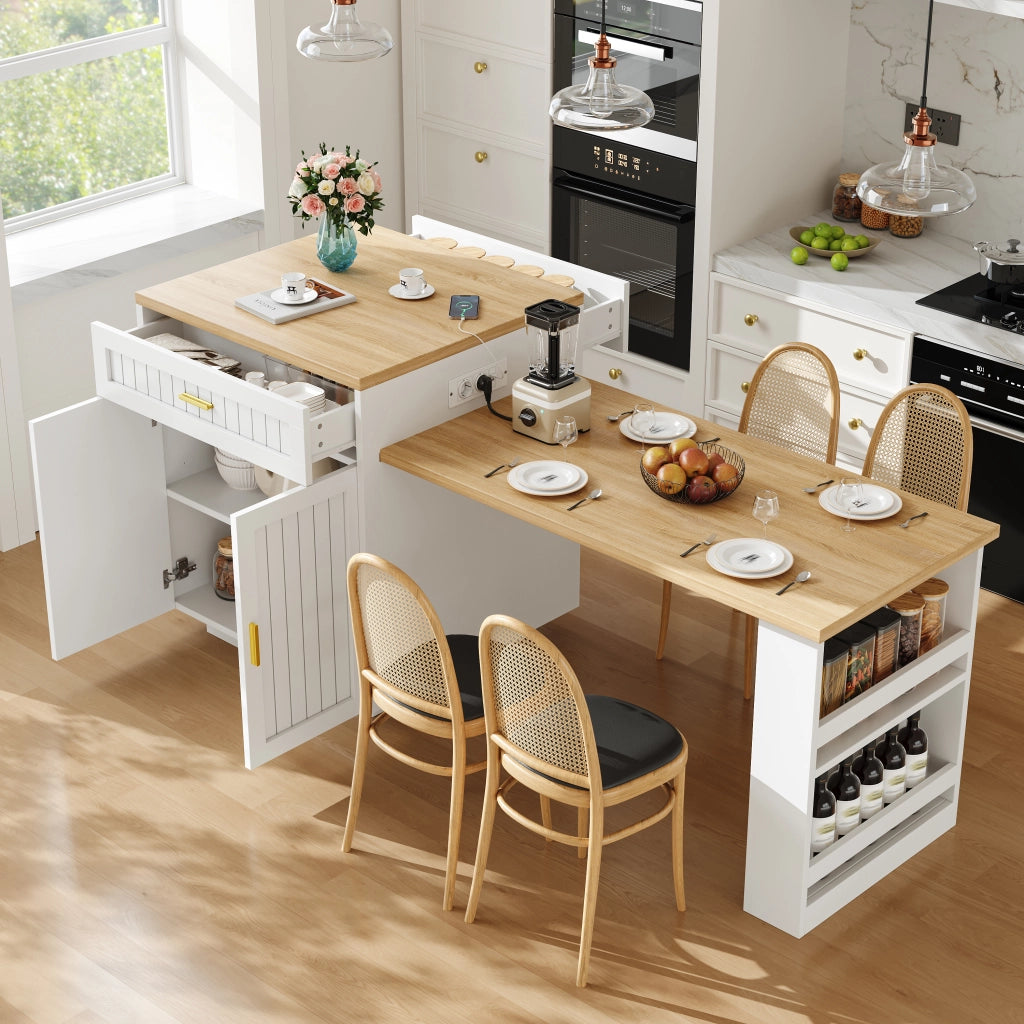 Carrello da cucina estensibile con presa integrata; 1 cassetto; ante e ripiani regolabili; per cucina; 121;5 × 70 × 92 cm