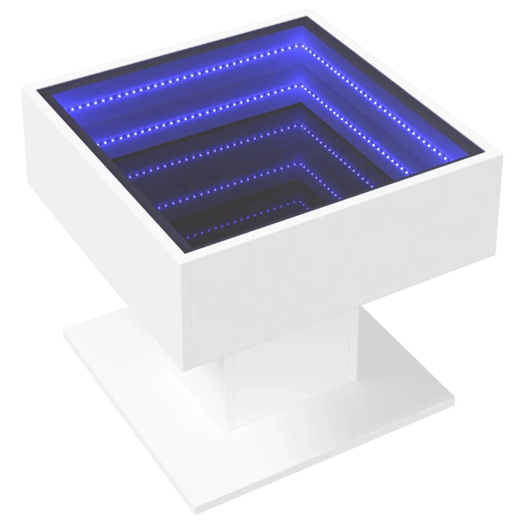 Tavolino Salotto con LED Bianco 50x50x45 cm Legno Multistrato 847525