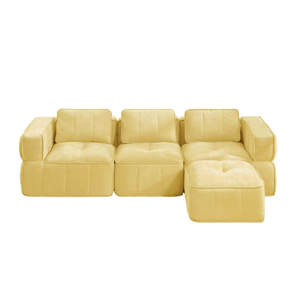 Divano modulare senza struttura con pouf, tessuto in poliestere giallo, 3 posti, seduta profonda 271 × 162 × 67 cm