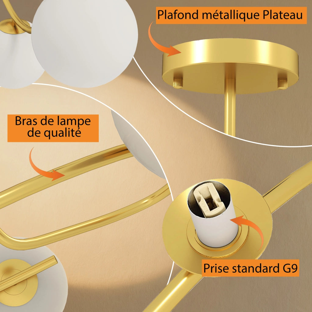 Lampadario moderno semincasso ¨C Xylo ¨C 5 luci G9 oro bianco
