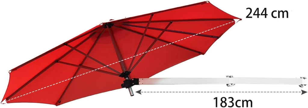 Ombrellone a Muro da Balcone Regolabile in Altezza e ad Angolo, Ombrellone da Parete Richiudibile con Palo in Metallo, Protezione da Sole, Anti UV, Ombrellone da Giardino 250 cm