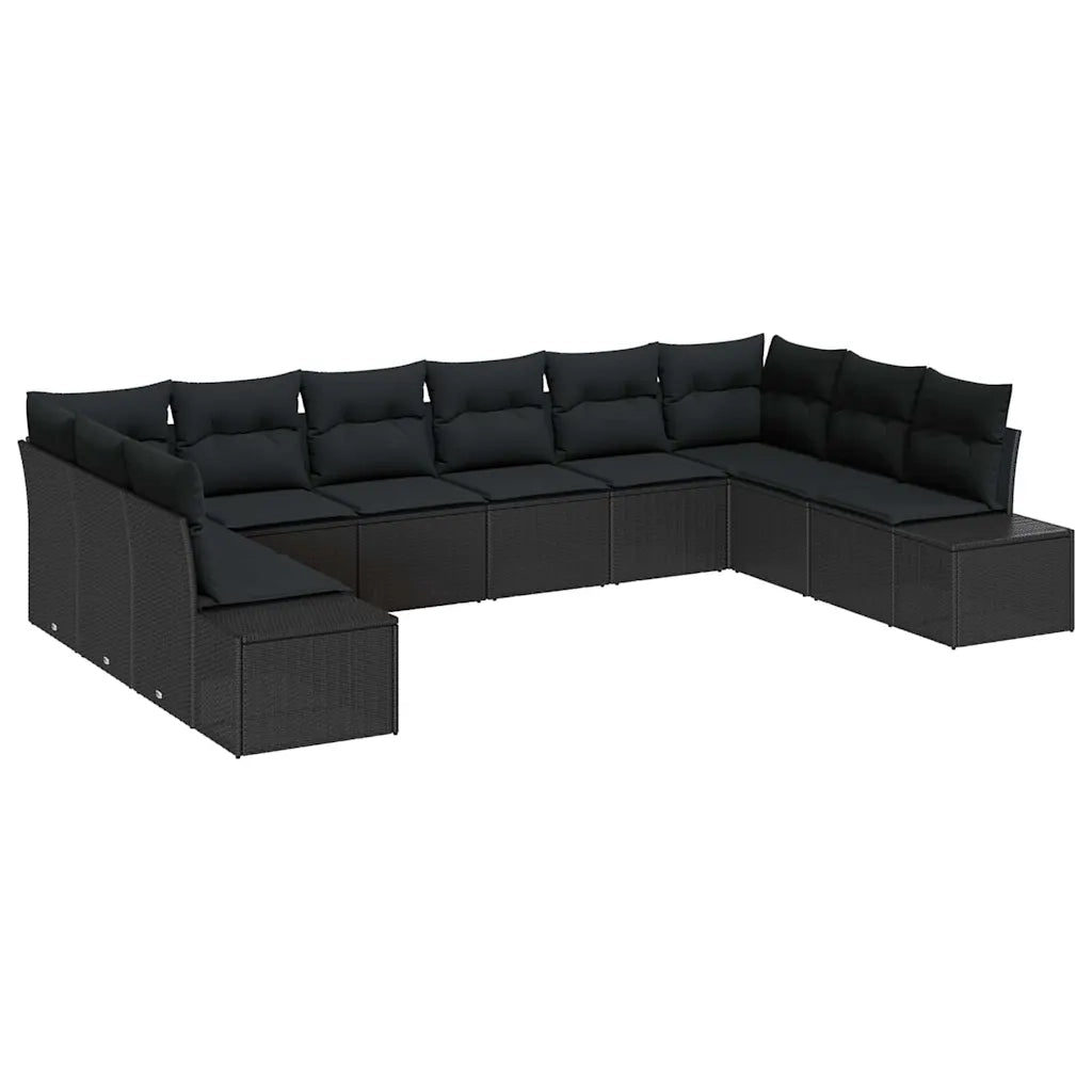 Set Divano da Giardino con cuscino 10 pcs Nero polyrattan 3347243