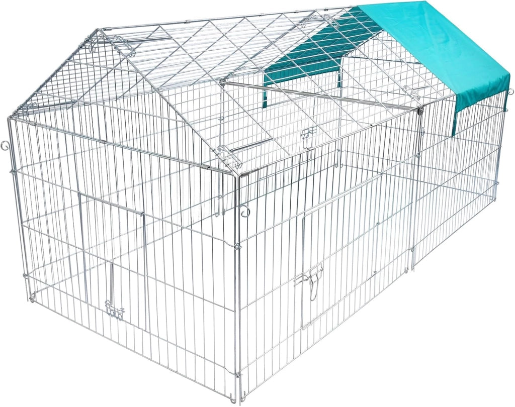 Recinto per Conigli Esterno Pollaio Galline in Metallo Recinzione Rete Gabbia per Piccoli Animali Giardino, Maglia metallica di 4cm, 220x103x103 cm, 0200HT
