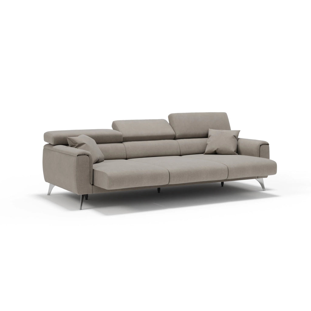 Caravaggio Divano con 3 sedute allungabili indipendenti e poggiatesta reclinabili in tessuto impermeabile T02 244 cm beige