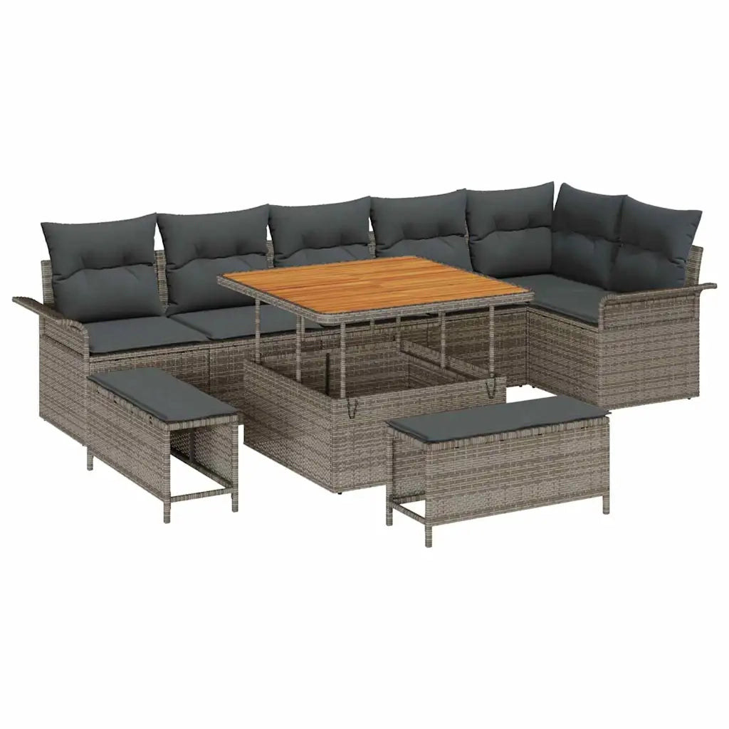 Set Divano da Giardino con cuscino 9 pcs Grigio polyrattan