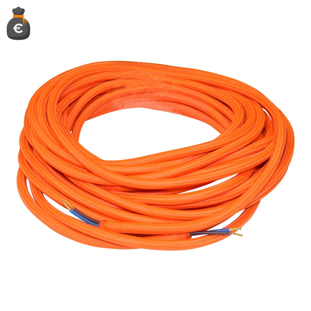 Alcapower Cavo Tessile Flessibile Tondo 2x0.75 mmq Matassa da 10 Metri, Rivestimento in Tessuto Arancione per Installazioni Elettriche
