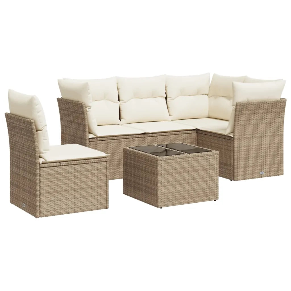 Set Divano da Giardino 6 pz con Cuscini Beige in Polyrattan