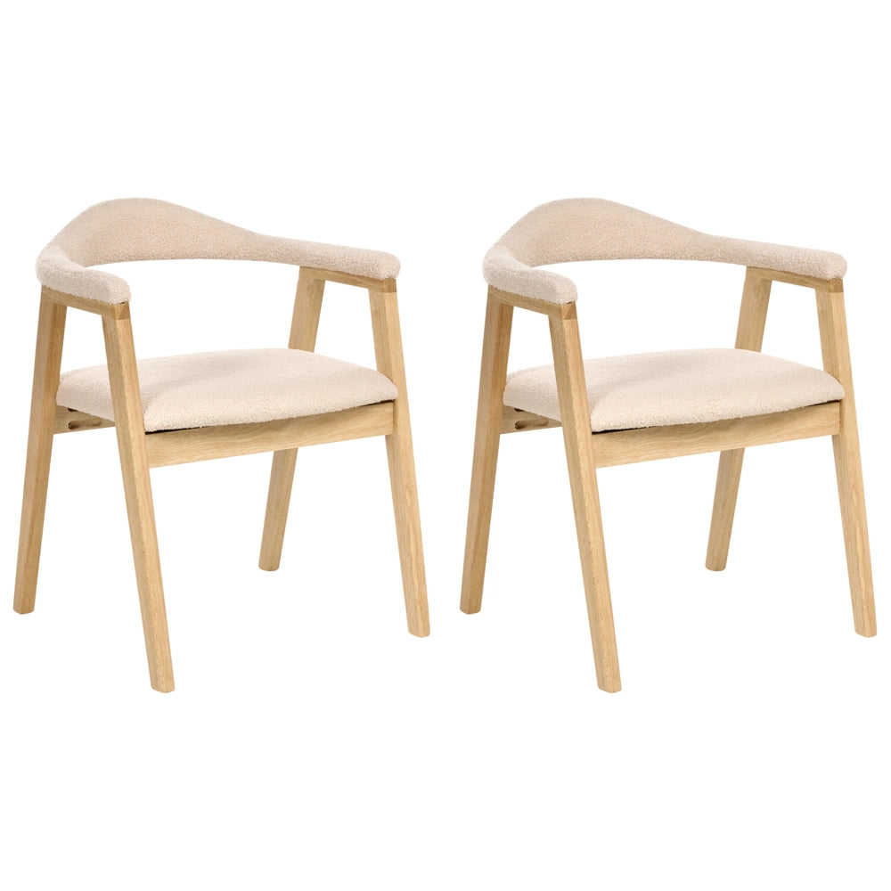Set di 2 sedie da pranzo Marrone chiaro Seduta imbottita Schienale Boucle Poliestere Gomma Struttura in legno Stile retrò Sala da pranzo