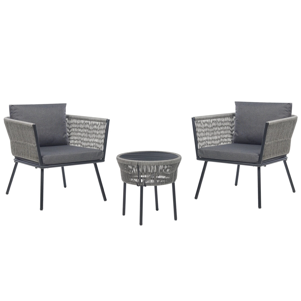 Set bistrot grigio PE Rattan Cuscini staccabili Tavolino da caffè Giardino esterno