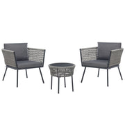 Set bistrot grigio PE Rattan Cuscini staccabili Tavolino da caffè Giardino esterno