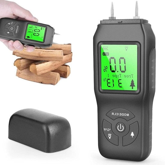 Detettore di umidità per legno a tipo pintype con 4 modalità di visualizzazione grande - misurazioni per legno, legna da ardere, pareti e materiali da costruzione.
