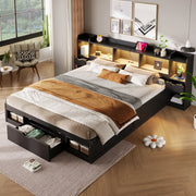 Letto contenitore matrimoniale 180 × 200 cm con LED, cassetti e ripiani, senza materasso, MDF nero
