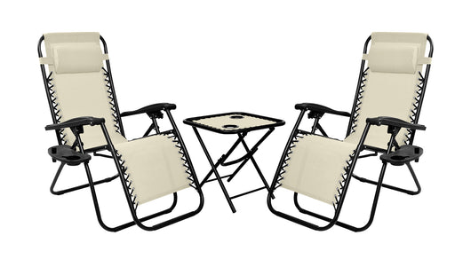 Sedia A Gravità Zero Gravity Sdraio Reclinabile Pieghevole Con Poggiatesta Set Beige1