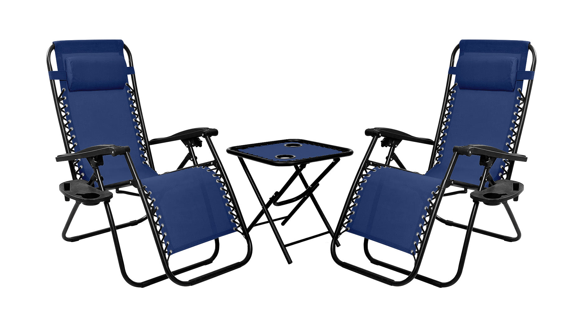 Sedia A Gravità Zero Sdraio Reclinabile Pieghevole Con Poggiatesta Poltrona Casa Terrazzo Giardino Struttura In Acciaio - Set Blu2