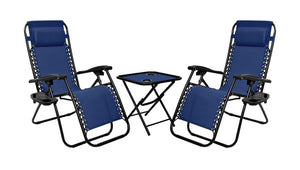 Sedia A Gravità Zero Sdraio Reclinabile Pieghevole Con Poggiatesta Poltrona Casa Terrazzo Giardino Struttura In Acciaio - Set Blu2