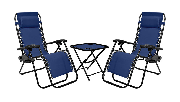 Sedia A Gravità Zero Sdraio Reclinabile Pieghevole Con Poggiatesta Poltrona Casa Terrazzo Giardino Struttura In Acciaio - Set Blu2