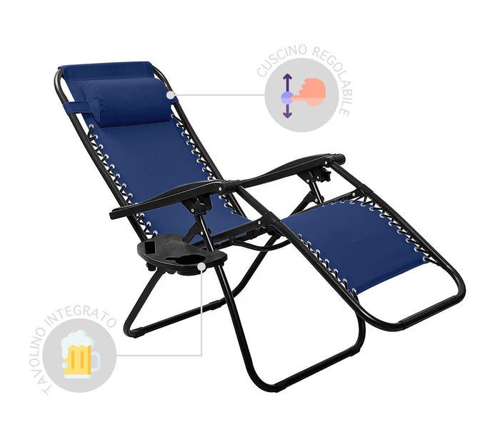 Sedia A Gravità Zero Sdraio Reclinabile Pieghevole Con Poggiatesta Poltrona Casa Terrazzo Giardino Struttura In Acciaio - Set Blu2
