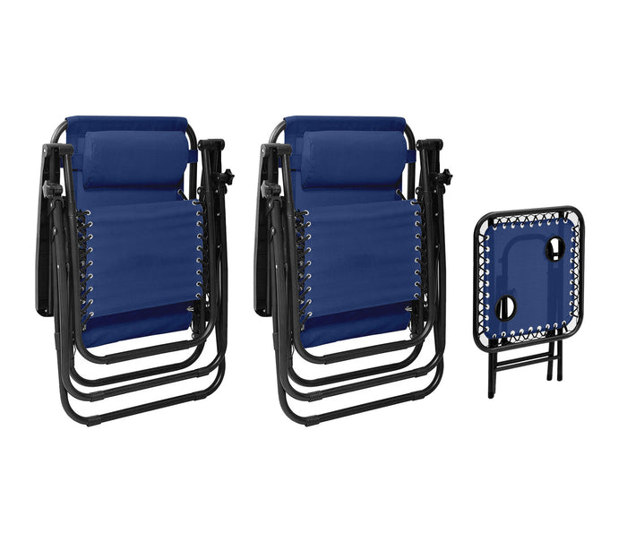 Sedia A Gravità Zero Sdraio Reclinabile Pieghevole Con Poggiatesta Poltrona Casa Terrazzo Giardino Struttura In Acciaio - Set Blu2