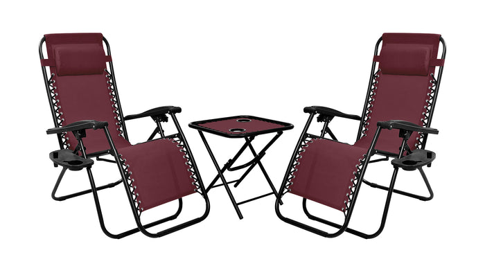 Sedia A Gravità Zero Sdraio Reclinabile Pieghevole Con Poggiatesta Poltrona Casa Terrazzo Giardino Struttura In Acciaio - Set Bordeaux3