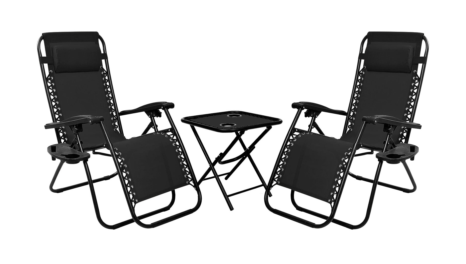 Sedia A Gravità Zero Sdraio Reclinabile Pieghevole Con Poggiatesta Poltrona Casa Terrazzo Giardino Struttura In Acciaio - Set Nero4