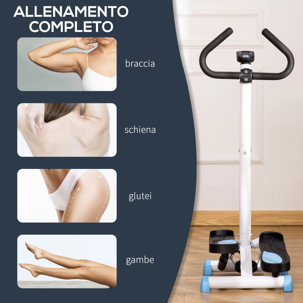 Stepper con Manubrio Monitor LCD 55x44x108A cm Bianco e Blu