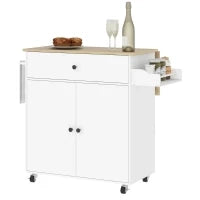 Isola per Cucina con Cassetto, Armadietto, Portaspezie e Portasciugamani, 106x42x87 cm, Bianco e Rovere