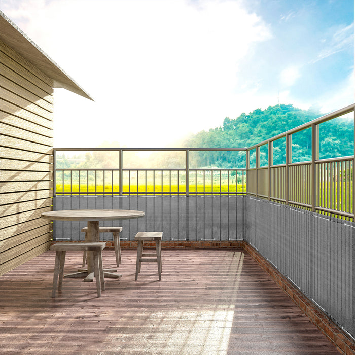 Telo Copribalcone Tinta Unita 90 x 500 Cm HDPE UV Frangivento Con Occhielli e 24 Metri Corda Schermo Privacy Terrazzo Frangivista Recinzione Copri Ringhiera Balconi Antipioggia - Grigio