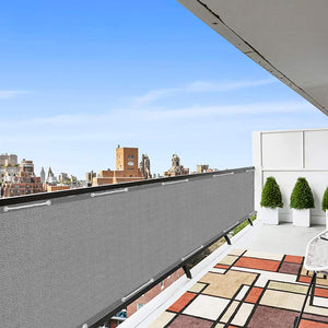Telo Copribalcone Tinta Unita 90 x 500 Cm HDPE UV Frangivento Con Occhielli e 24 Metri Corda Schermo Privacy Terrazzo Frangivista Recinzione Copri Ringhiera Balconi Antipioggia - Grigio