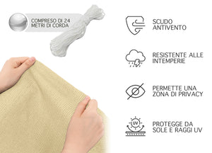 Telo Copribalcone Tinta Unita 90 x 500 Cm HDPE UV Frangivento Con Occhielli e 24 Metri Corda Schermo Privacy Terrazzo Frangivista Recinzione Copri Ringhiera Balconi Antipioggia - Panna