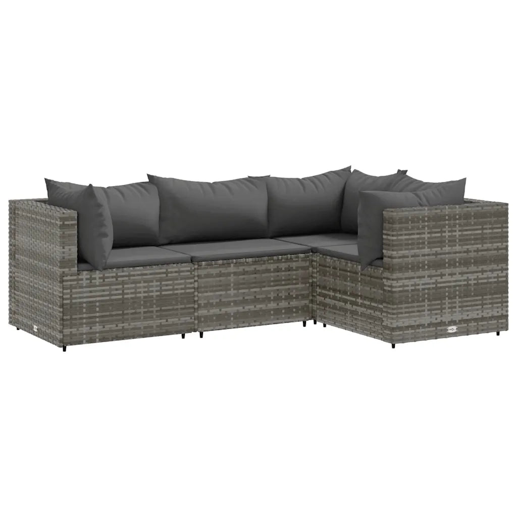 Set Divani da Giardino 4 pz | Set Salotto da Giardino con Cuscini in Polyrattan Grigio