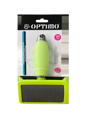 OPTIMO SPAZZOLA PER ANIMALI MANICO IN SILICONE E SETOLE IN METALLO VERDE 20 CM