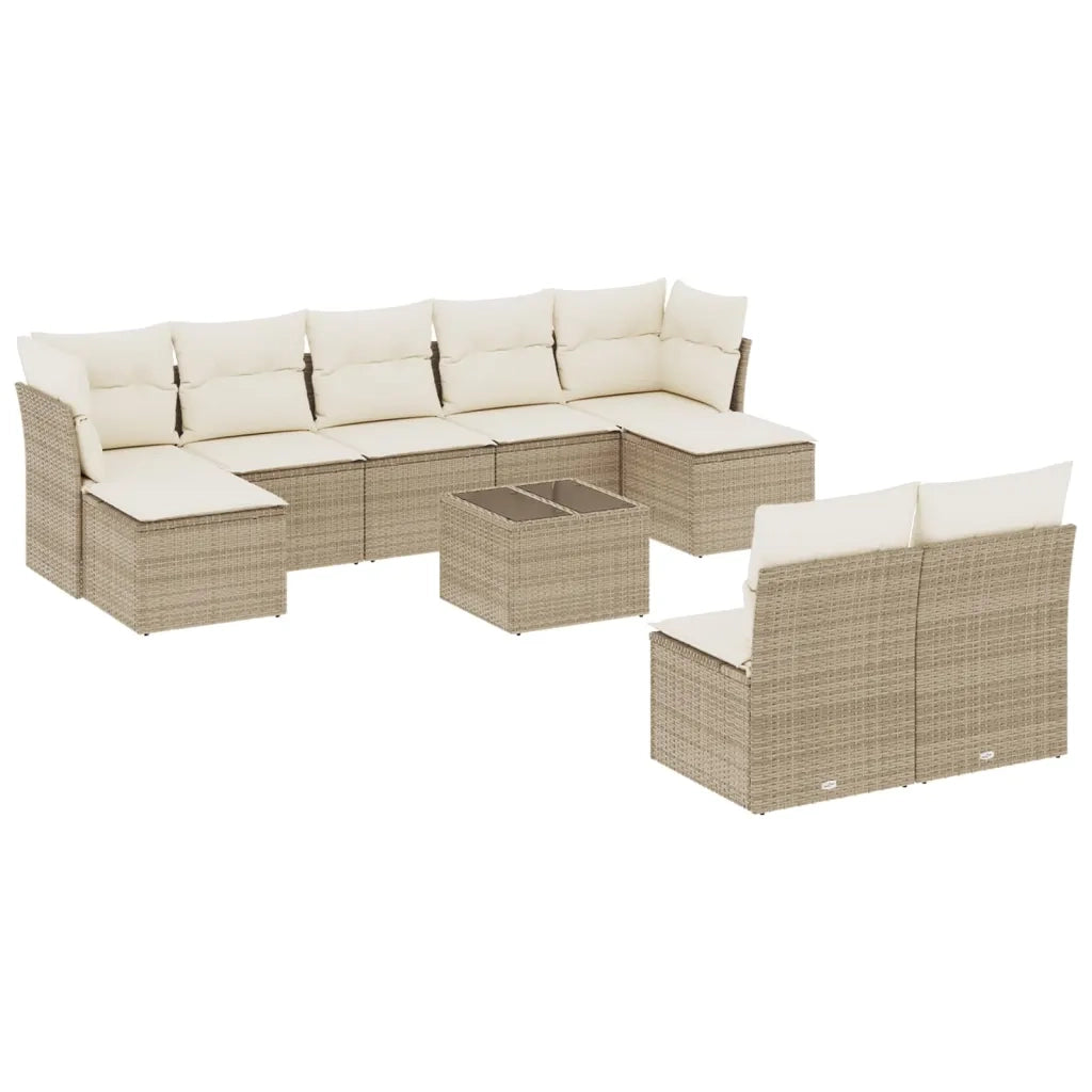 Set Divano da Giardino 10 pz con Cuscini Beige in Polyrattan 3218278