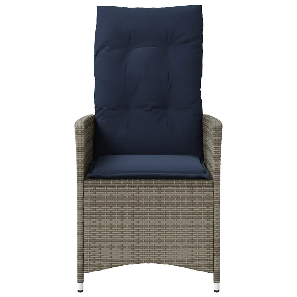 Sedia da giardino reclinabile con cuscini grigia in polyrattan 365642