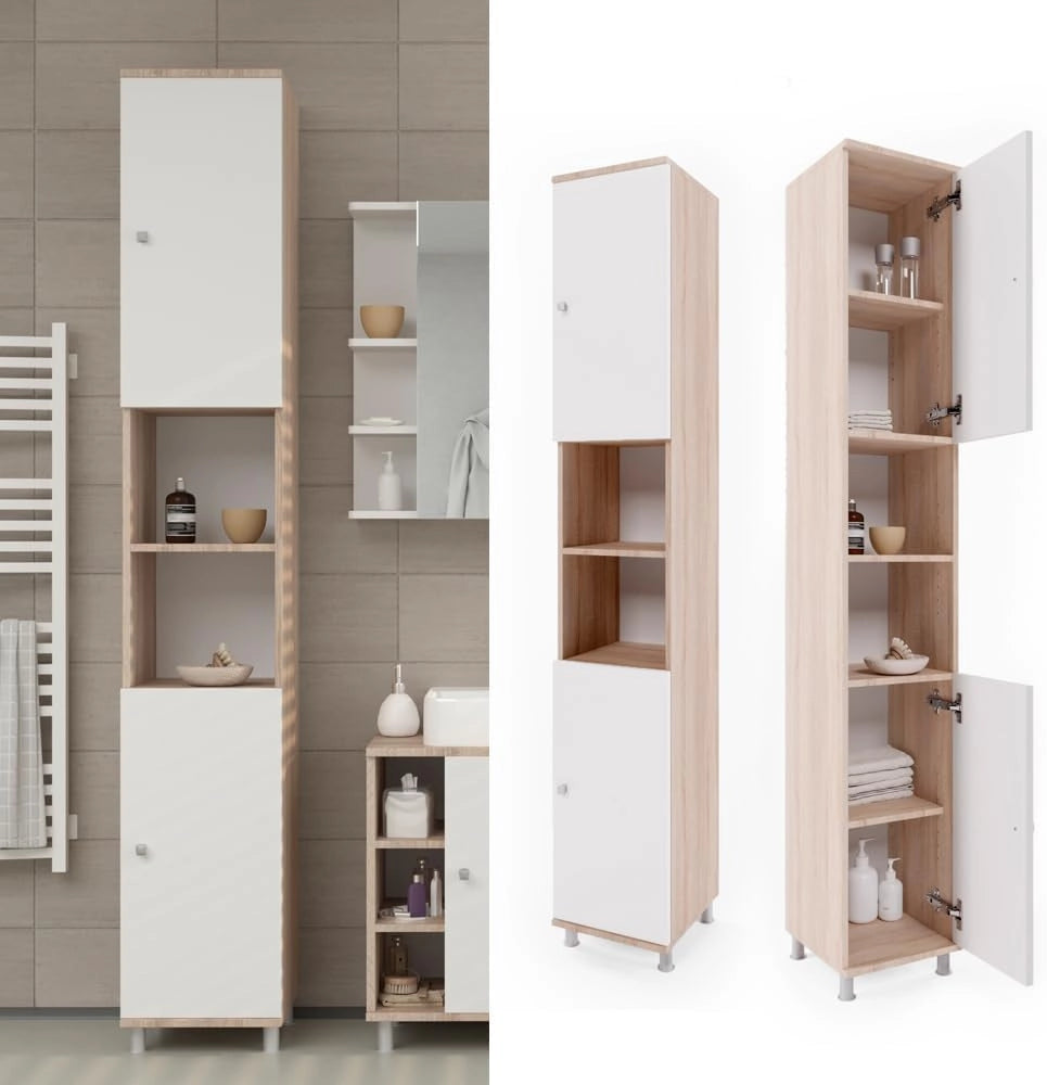 Mobile bagno alto Fynn, Sonoma, 30 x 190 cm, per la conservazione di articoli da bagno e asciugamani