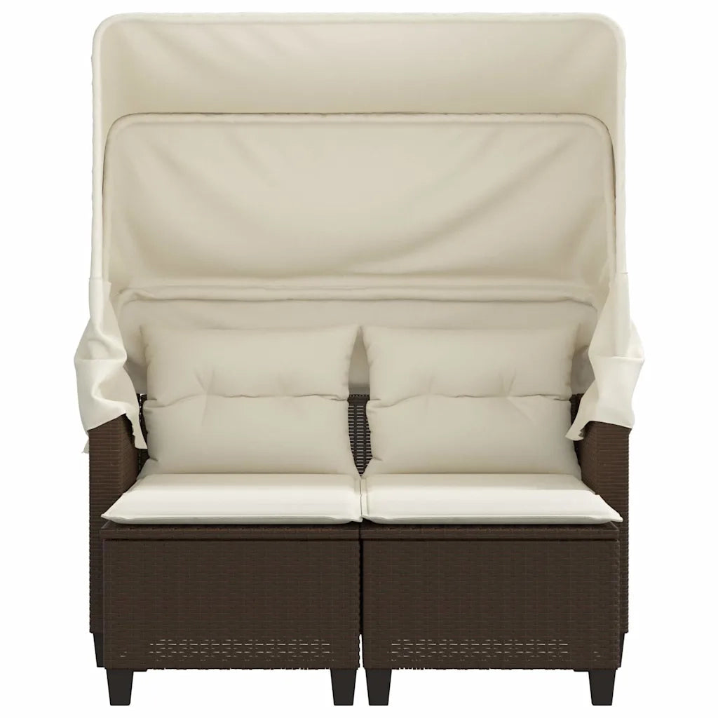 Divano Giardino 2 Posti-Sofa da Giardino-Divanetto da esterno Baldacchino Sgabelli Marrone Polyrattan