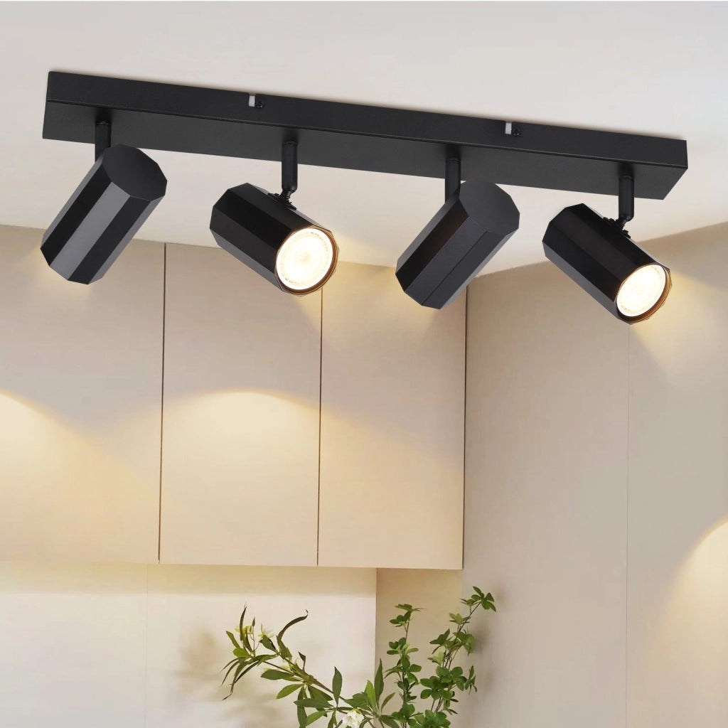 ZMH Faretto da soffitto neri 4 luci GU10 orientabili 350° stile retrò metallo max 25W senza lampadina