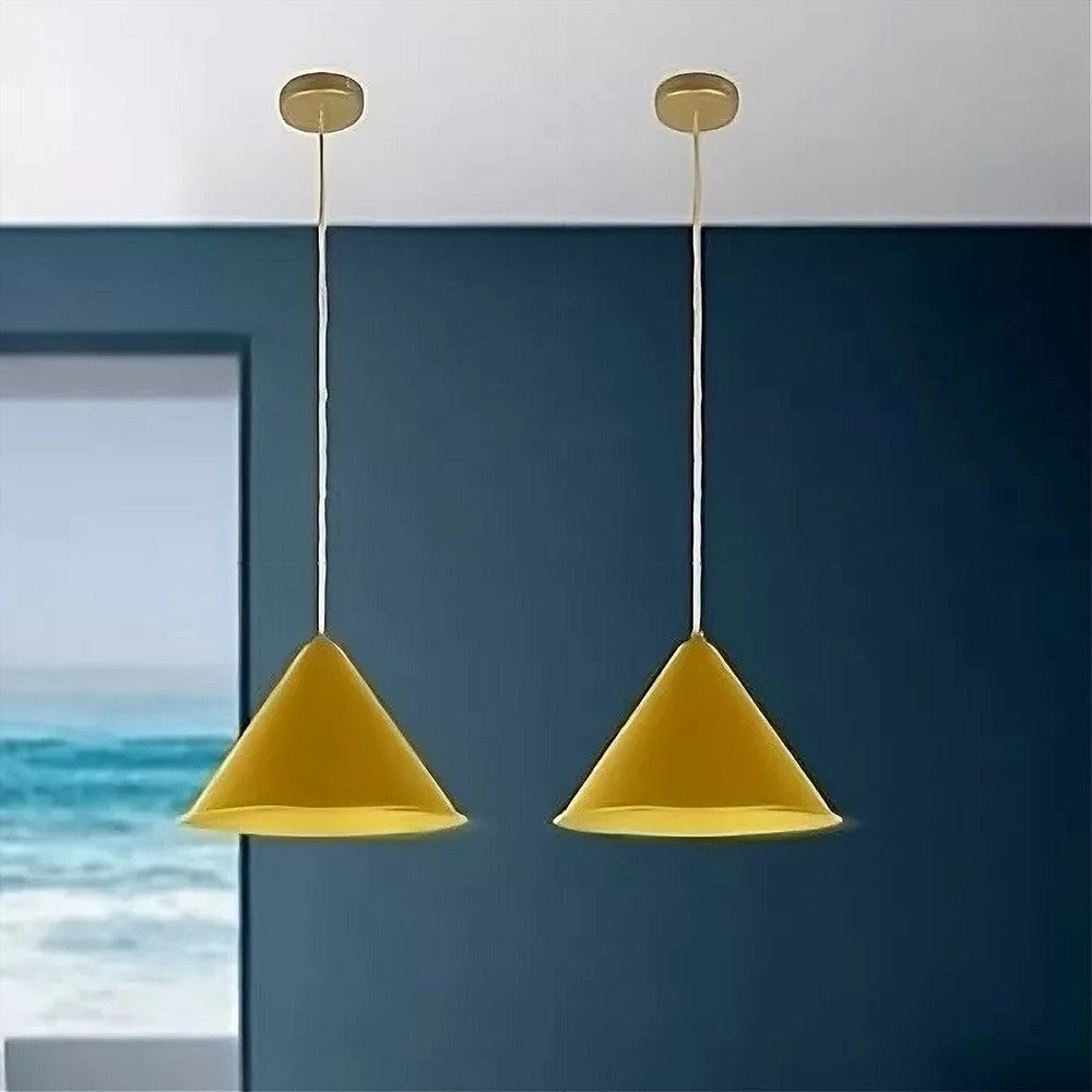 Trade Shop - Lampadario A Sospensione E27 Ferro Paralume Moderno Contemporaneo Cono Oro Bianco 33368 -