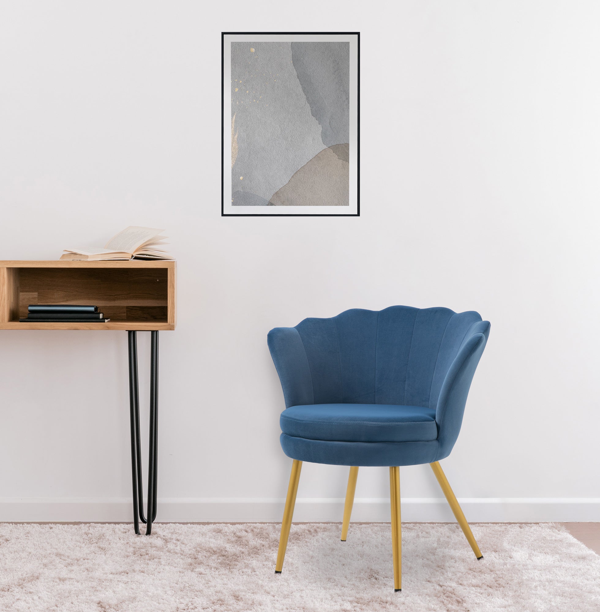 Poltrona Conchiglia Camera da Letto in Velluto Design Moderno Maddina Blu