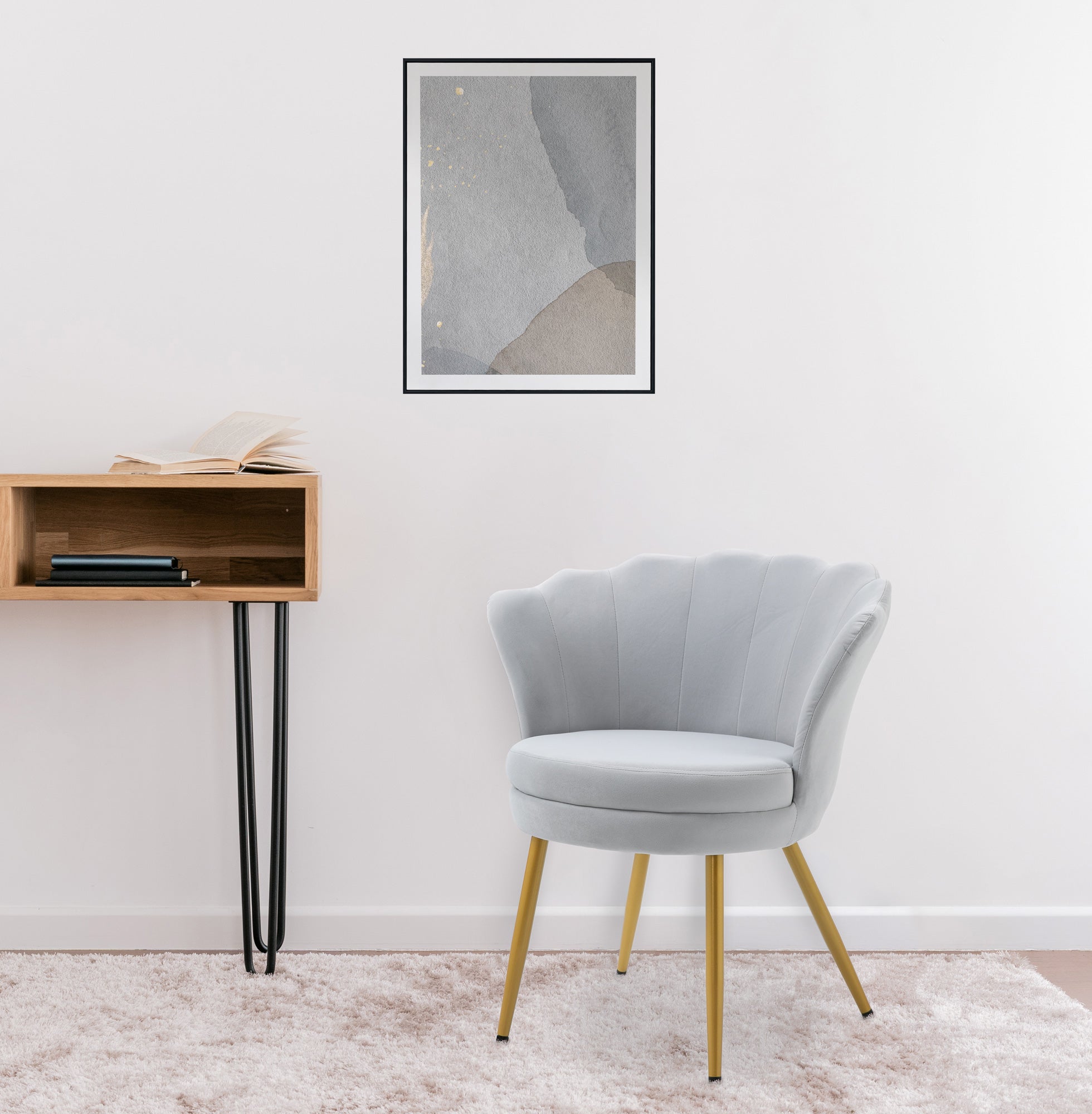 Poltrona Conchiglia Camera da Letto in Velluto Design Moderno Maddina Grigio