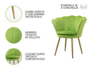 Poltrona chiglia Camera da Letto in Velluto Design Moderno, Sedia Classica  - Poltroncina per Salotto  Seduta Morbida Imbottita Modello Maddina - VerdeAcido