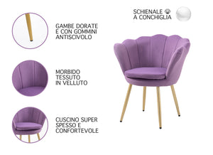Poltrona Conchiglia Camera da Letto in Velluto Design Moderno Maddina Violetto