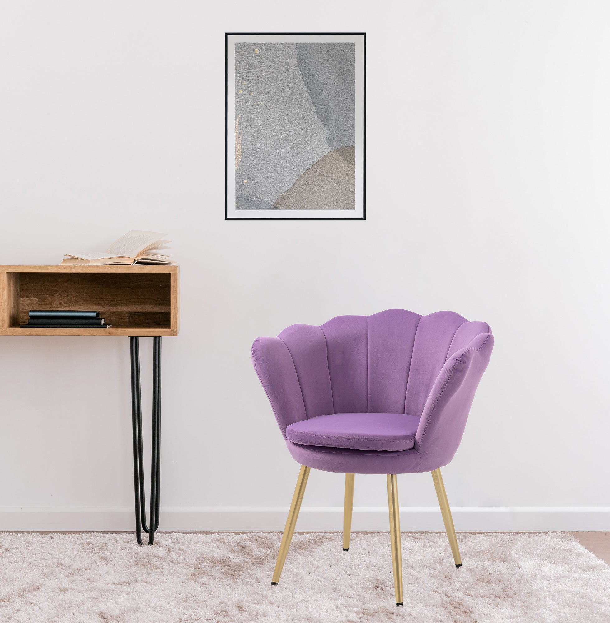 Poltrona Conchiglia Camera da Letto in Velluto Design Moderno Maddina Violetto